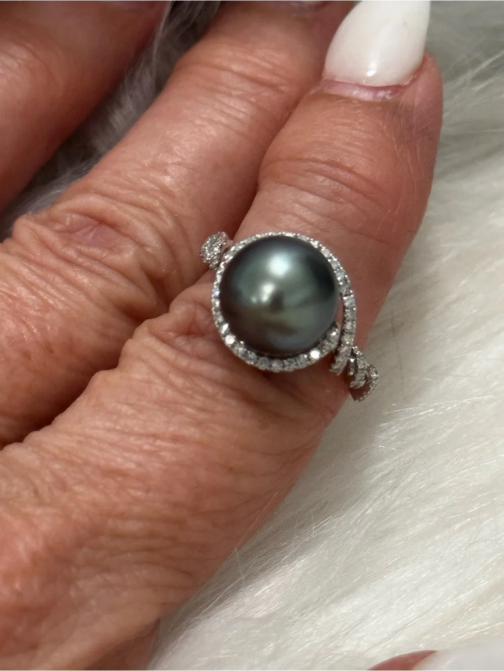 EFFY 14K White Gold Tahitian Pearl Diamond Ring